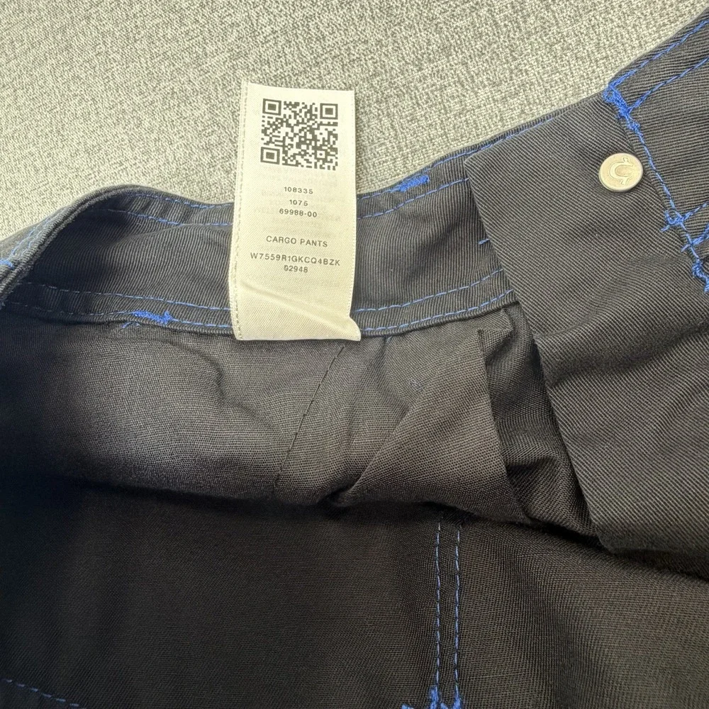 True Religion Mens Cargo Pants Black Pacific Blue Contrast Stitch Size 34 NEW